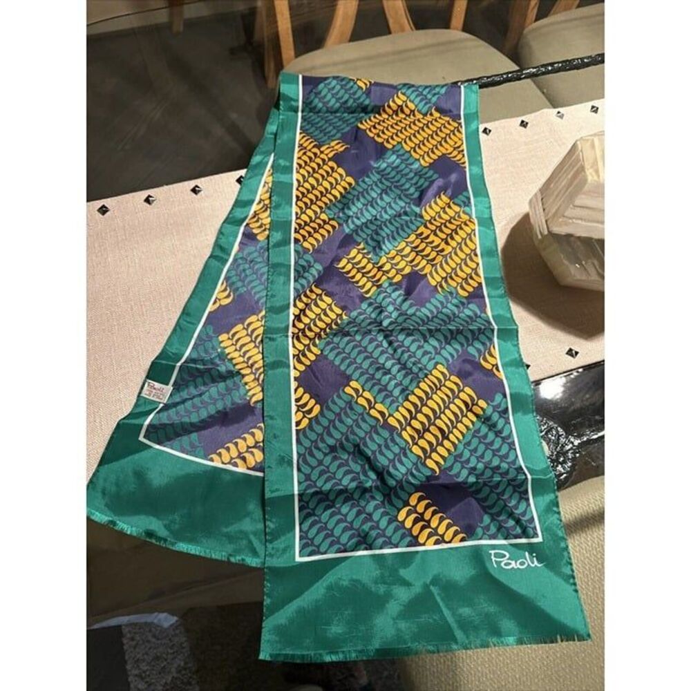 Paoli Green Yellow 30" Square Scarf Neck Wrap Geometric Neck Scarf
